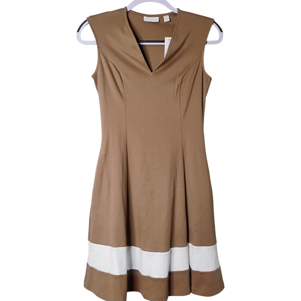 Elegant Brown and White Sleeveless Dress